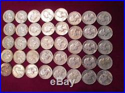 One Roll Of 40 Washington Silver Quarters With Dates From 1951 To 1964