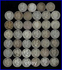One Roll Of Barber Quarters (1893-1916) 90% Silver (40 Coins) Lot A10