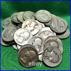 One Roll Washington Quarters 1940's & 60's. 90% Silver
