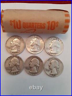 One Roll Washington Silver Coins Mixed Mints And Dates. Good Condition