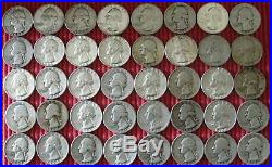One Roll of (40) Washington Quarters (25¢) 90% Silver Mixed Dates