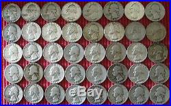 One Roll of (40) Washington Quarters (25¢) 90% Silver Mixed Dates