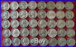 One Roll of (40) of Washington Quarters (25¢) 90% Silver Mixed Dates