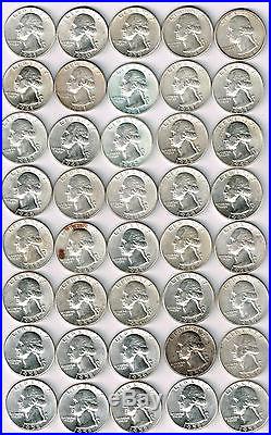One Unc roll(40) of mixed date Silver Washington Quarters. Forties and Fifties