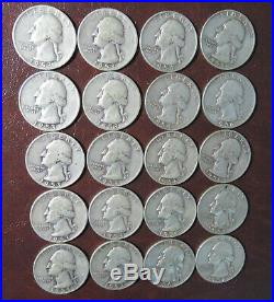 One roll ($10.00) Washington silver quarters, D mint, 1953 through 1959
