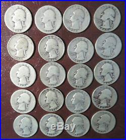 One roll ($10.00) of Washington Silver quarters Phila. Mint 1934 through 1949
