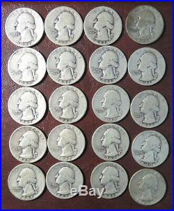 One roll ($10.00) of Washington Silver quarters Phila. Mint 1934 through 1949