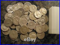 Overstuffed Roll of 90% Silver Washington Quarters, 45 coins