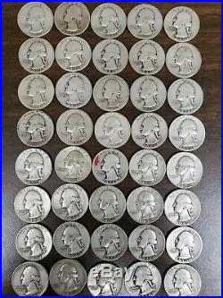 Pre 1964 Silver Washington Quarter Roll 40 Coins Mixed Date & Mint Marks