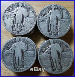 ROLL LOT OF 40 90% SILVER STANDING LIBERTY FULL DATE QUARTERS SOME WithMINT MARKS