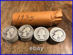 ROLL OF 40 1935 WASHINGTON SILVER QUARTERS CIRCULATED With 2 DENVERS