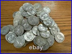 ROLL OF (40) WASHINGTON SILVER QUARTERS 90% SILVER COINS 1940s-1950s-1960s