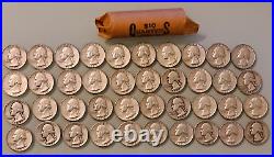 ROLL OF 40 WASHINGTON SILVER QUARTERS MIXED DATES with 3 1964 D's