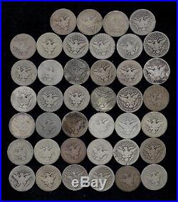 ROLL OF BARBER QUARTERS (40) 90% Silver DAMAGED AND WORN LOT F66