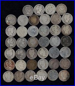 ROLL OF BARBER QUARTERS (40) 90% Silver DAMAGED AND WORN LOT P43