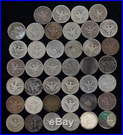 ROLL OF BARBER QUARTERS (40) 90% Silver DAMAGED AND WORN LOT P43