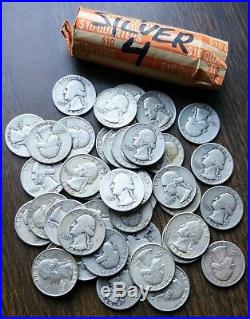 ROLL OF WASHINGTON QUARTERS 1940-1964-40 Coins 90% Silver Roll 4