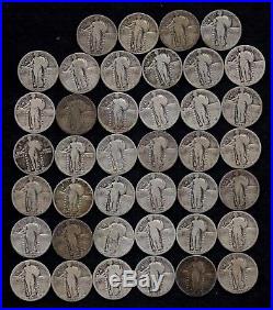 ROLL STANDING LIBERTY QUARTERS 1925-1930 90% Silver (40 Coins) LOT B44