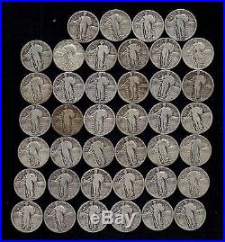 ROLL STANDING LIBERTY QUARTERS 1925-1930 90% Silver (40 Coins) LOT T81