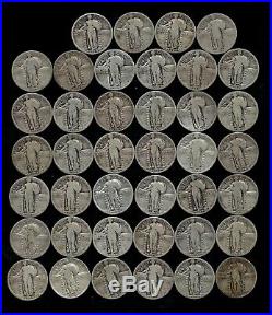 ROLL STANDING LIBERTY QUARTERS (1925-30) 90% Silver (40 Coins) LOT Q20