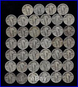 ROLL STANDING LIBERTY QUARTERS WORN/DAMAGED 90% Silver (40 Coins) LOT A20