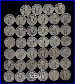 ROLL STANDING LIBERTY QUARTERS WORN/DAMAGED 90% Silver (40 Coins) LOT A90