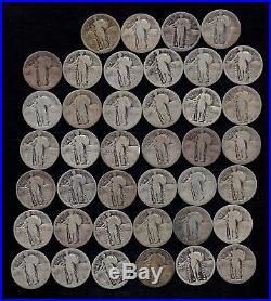 ROLL STANDING LIBERTY QUARTERS WORN/DAMAGED 90% Silver (40 Coins) LOT B42