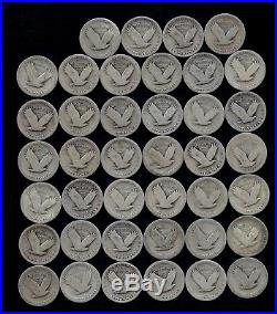 ROLL STANDING LIBERTY QUARTERS WORN/DAMAGED 90% Silver (40 Coins) LOT E73