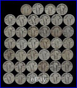 ROLL STANDING LIBERTY QUARTERS WORN/DAMAGED 90% Silver (40 Coins) LOT L61