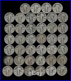 ROLL STANDING LIBERTY QUARTERS WORN/DAMAGED 90% Silver (40 Coins) LOT M07