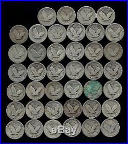 ROLL STANDING LIBERTY QUARTERS WORN/DAMAGED 90% Silver (40 Coins) LOT R62