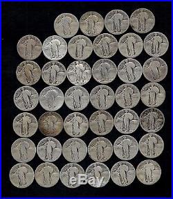 ROLL STANDING LIBERTY QUARTERS WORN/DAMAGED 90% Silver (40 Coins) LOT S18