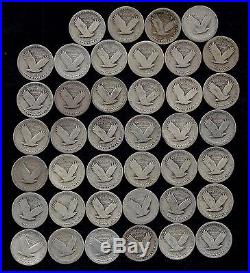 ROLL STANDING LIBERTY QUARTERS WORN/DAMAGED 90% Silver (40 Coins) LOT S19