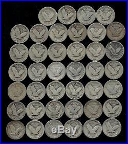 ROLL STANDING LIBERTY QUARTERS WORN/DAMAGED 90% Silver (40 Coins) LOT S62