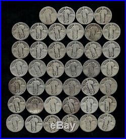 ROLL STANDING LIBERTY QUARTERS WORN/DAMAGED 90% Silver (40 Coins) LOT S63