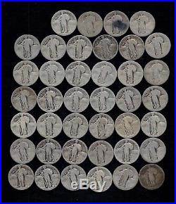 ROLL STANDING LIBERTY QUARTERS WORN/DAMAGED 90% Silver (40 Coins) LOT T135