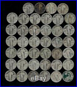 ROLL STANDING LIBERTY QUARTERS WORN/DAMAGED 90% Silver (40 Coins) LOT T99