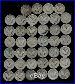 ROLL STANDING LIBERTY QUARTERS WORN/DAMAGED 90% Silver (40 Coins) LOT T99