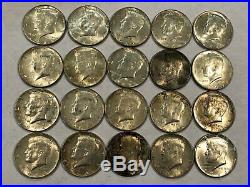 ROLL of 20 coins. $10 face value 90% SILVER AU 1964 Kennedy half dollars #nur3