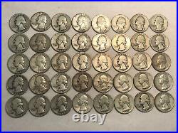 ROLL of 40 90% SILVER Washington quarters 1964&before. $10 face. Prepper pack #01
