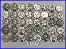 ROLL of 40 90% SILVER Washington quarters 1964&before. $10 face. Prepper pack #04