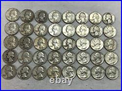 ROLL of 40 90% SILVER Washington quarters 1964&before. $10 face. Prepper pack #10