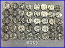 ROLL of 40 90% SILVER Washington quarters 1964&before. $10 face. Prepper pack #12