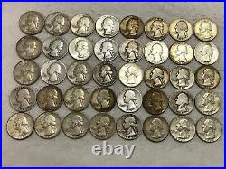 ROLL of 40 90% SILVER Washington quarters 1964&before. $10 face. Prepper pack #22