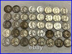 ROLL of 40 90% SILVER Washington quarters 1964&before. $10 face. Prepper pack #24
