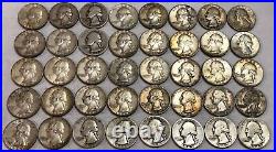 ROLL of 40 90% SILVER Washington quarters 1964&before. $10 face. Prepper pack #27