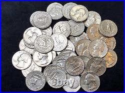 ROLL of 40 Silver Washington Quarters $10 FV 1964PD Select Excellent Condition