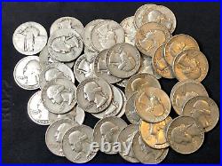 ROLL of 40 Silver Washington Quarters $10 FV Mixed Dates 30s, 40s, 50s, 60s SEE DES