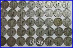 Roll $10 Face 90% Silver Standing Liberty Quarters Dated 1925-30 Avg Circ. 40