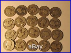 Roll 1930's Philadelphia Washington Quarters 90% Silver 40 Coins